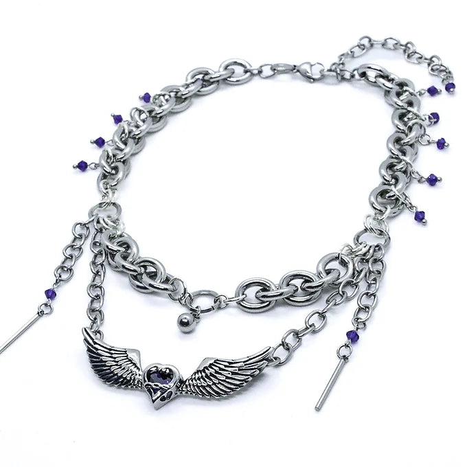 Collier cœur volant et cristaux fait main