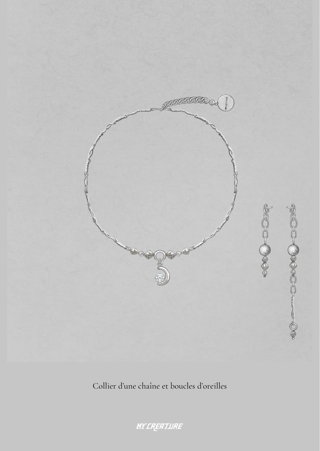 Tiphaine : collier d’une chaîne et boucles d’oreilles
