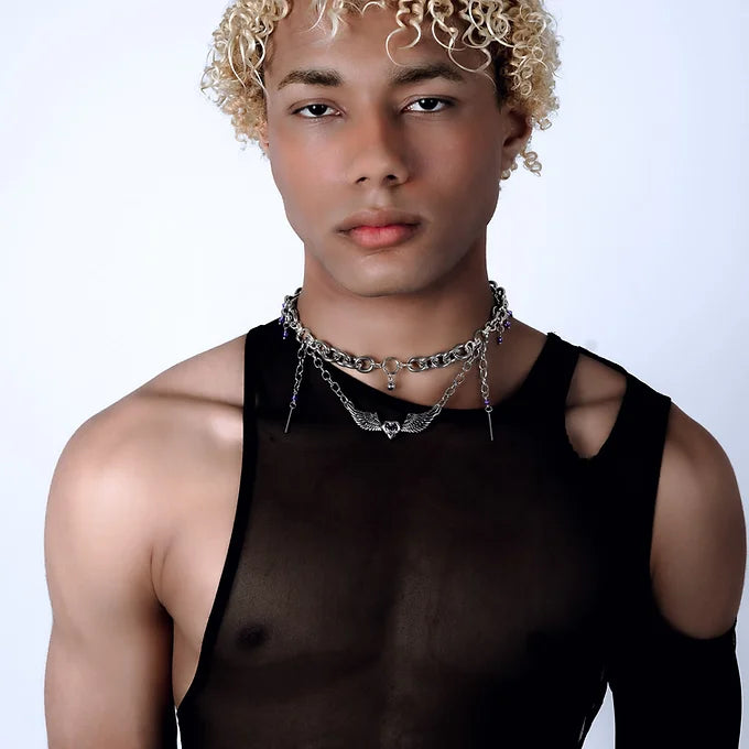Collier cœur volant et cristaux fait main