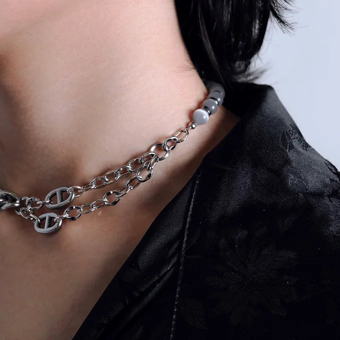 Collier pierres œil de chat fait main