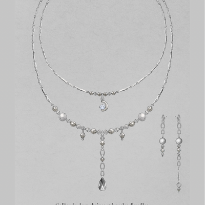 Tiphaine : collier deux chaînes et boucles d’oreilles